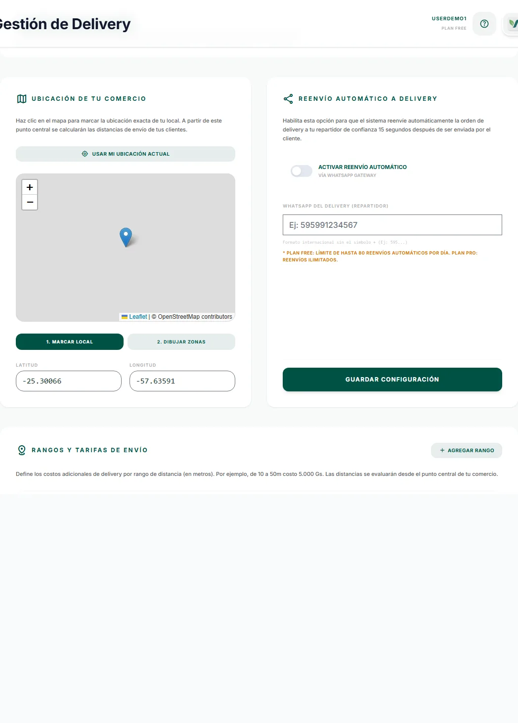 Configuración de Delivery